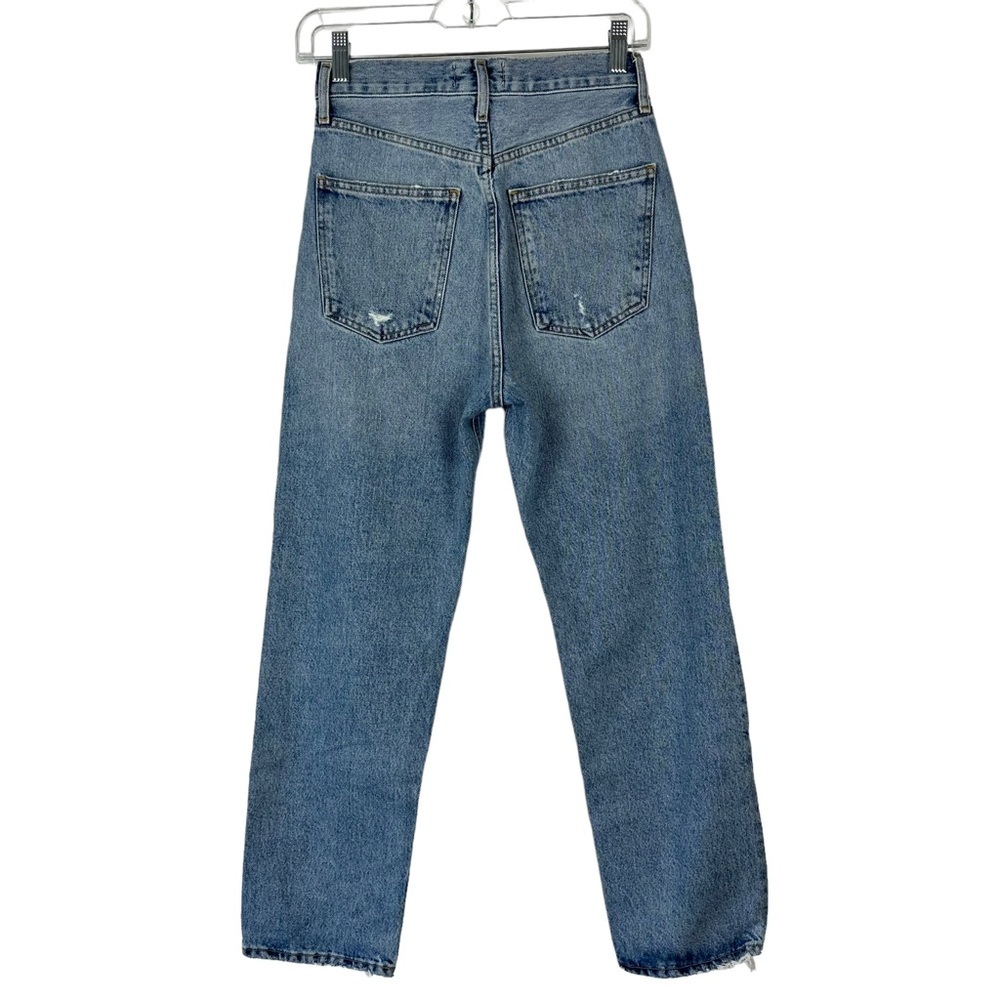 NWT Agolde Sz 23 Women's Blue Distressed Button Fly 90s Crop Jeans - Picture 8 of 15